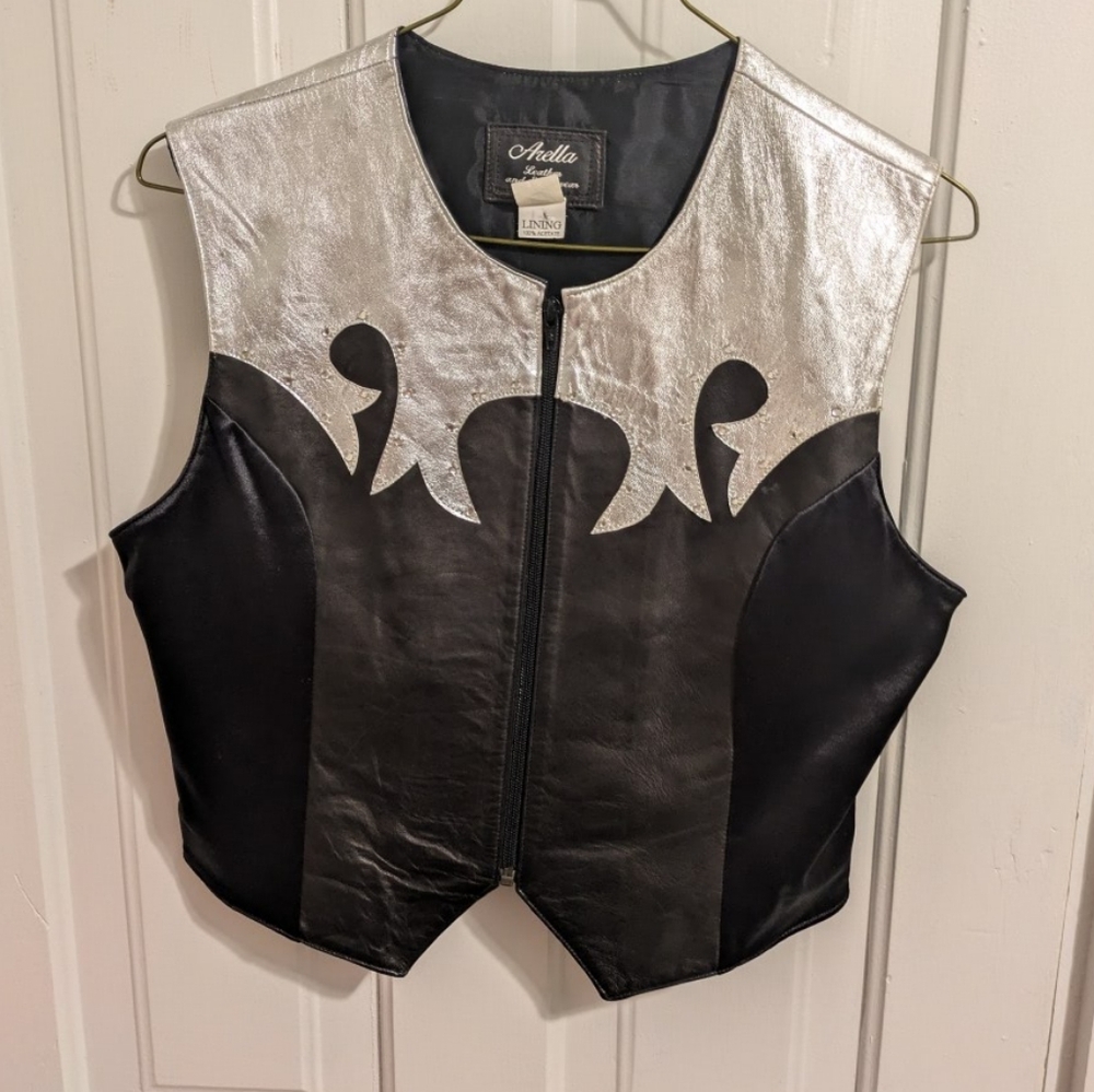 Ariella Silver and Black Leather Vest